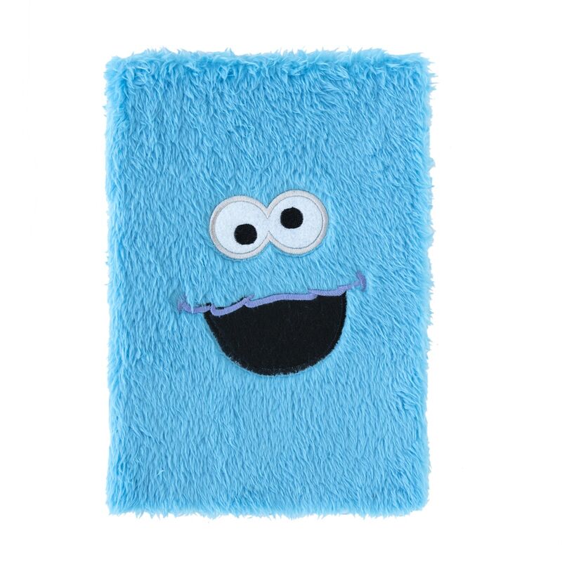 „A5 mjúk minnisbók frá Cookie Monster með loðinni blári kápu og útsaumuðu andliti“